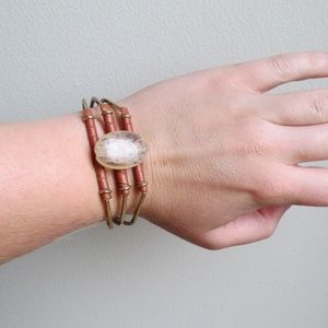 SOLD Leather, Metal, and Stone Cuff